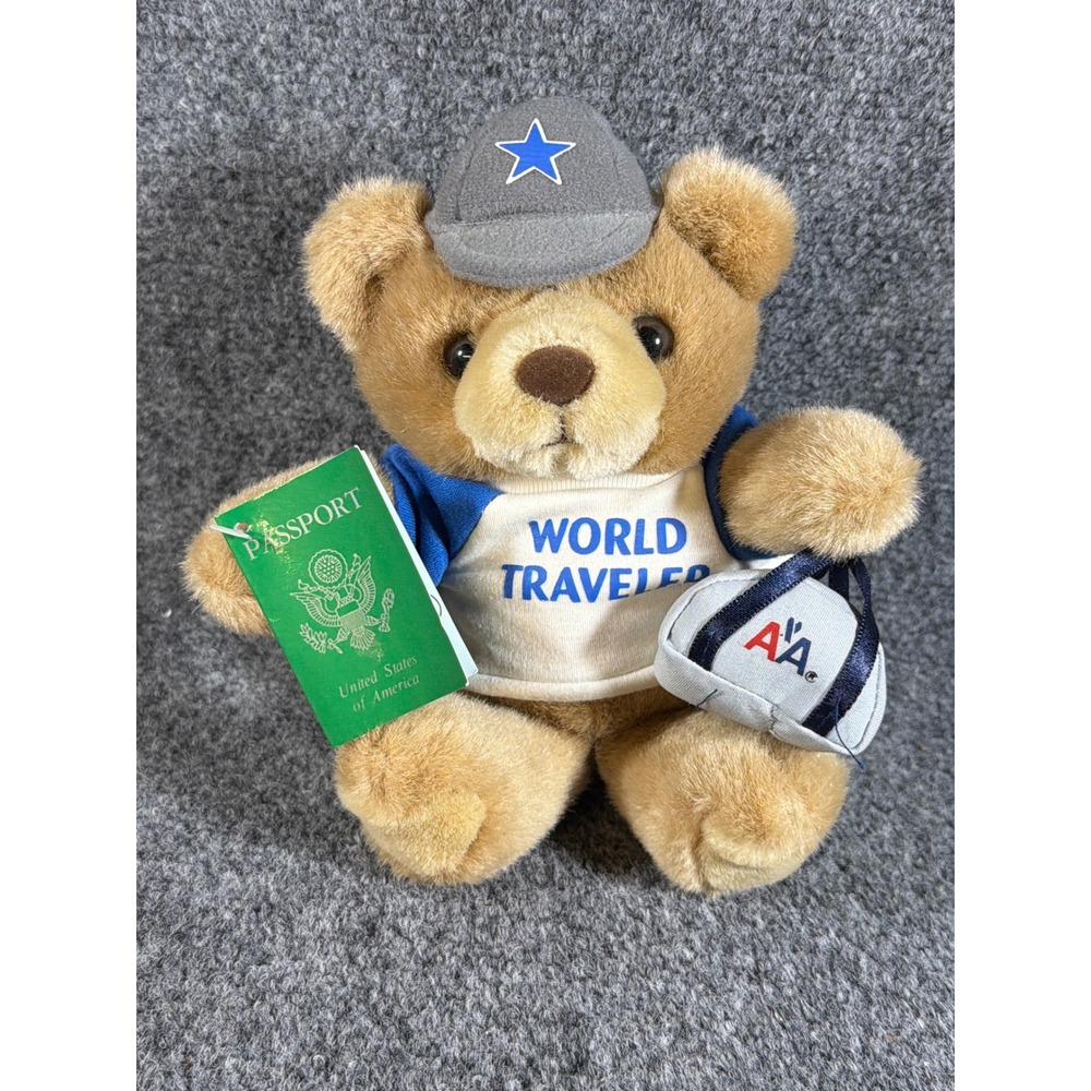Vintage 1994 Mary Meyer Ted E Bear World Traveler American Airlines Plush 8"